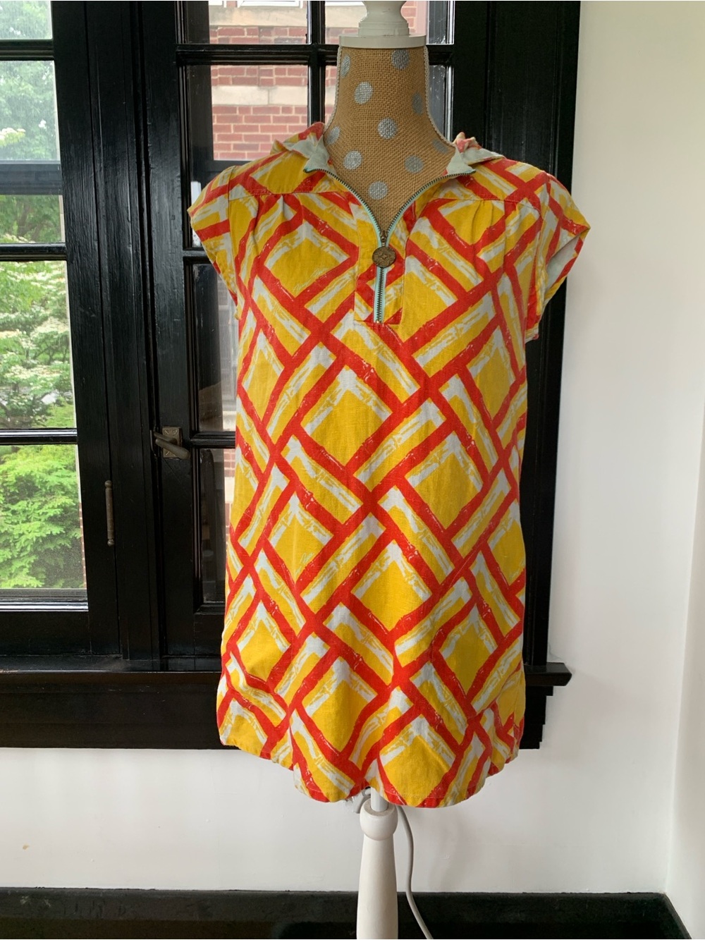 Tracy Feith Yellow and Red Geometric Cap-Sleeve Tunic Dress
